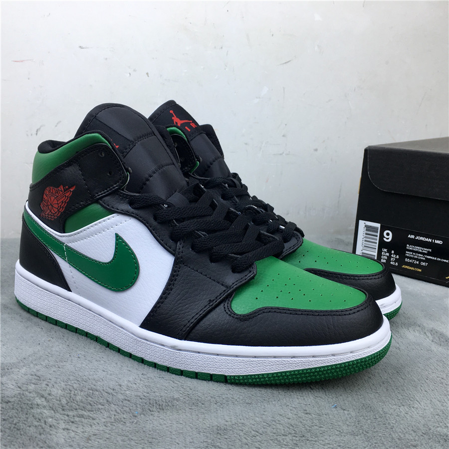 Air Jordan 1 Mid Black Green White Red Lover Shoes - Click Image to Close